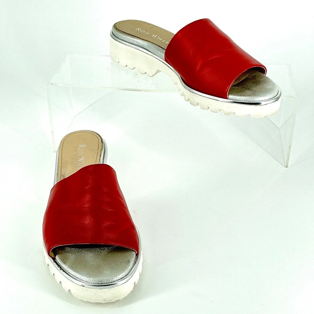 Ron White Size 39 US 8.5 Red Leather Abetone Slide Sandals NEW Carley $395